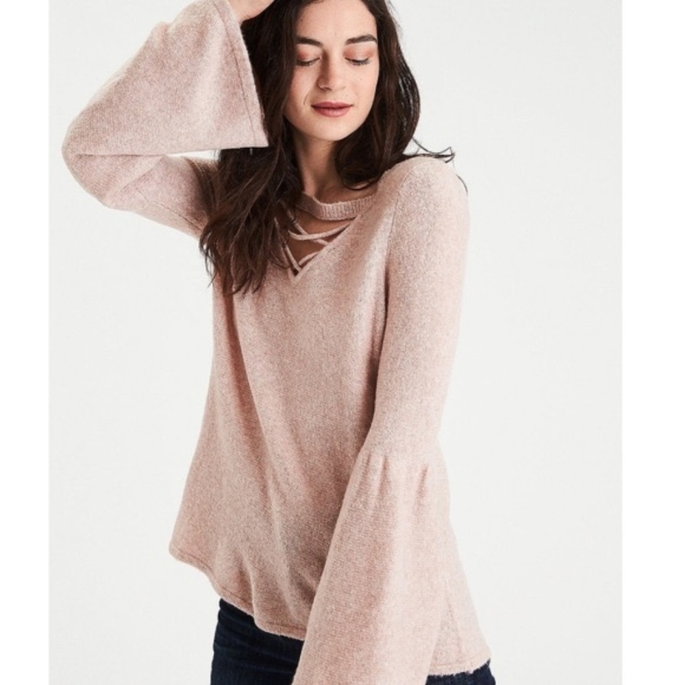 American Eagle Ivory Bell Sleeve Sweater